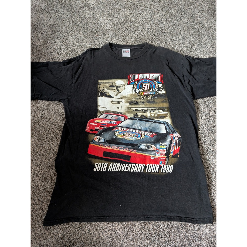 Vintage 1998 NASCAR 50th Anniversary Tour Shirt Winston Cup Schedule Black XL‎